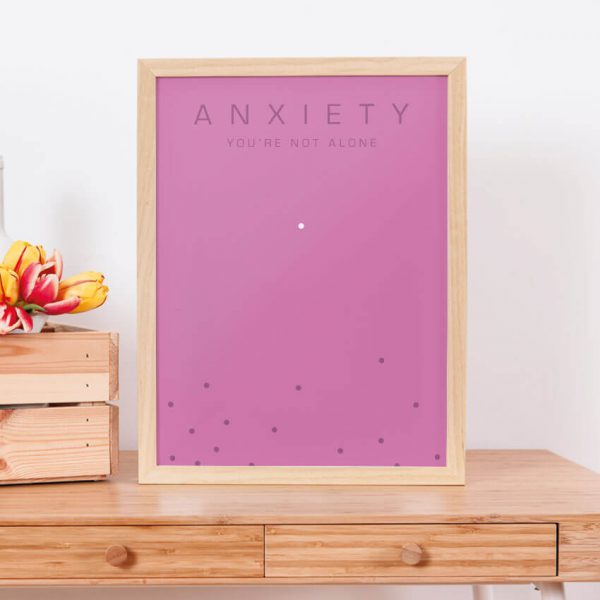 Anxiety poster, you're not along in pink within a frame